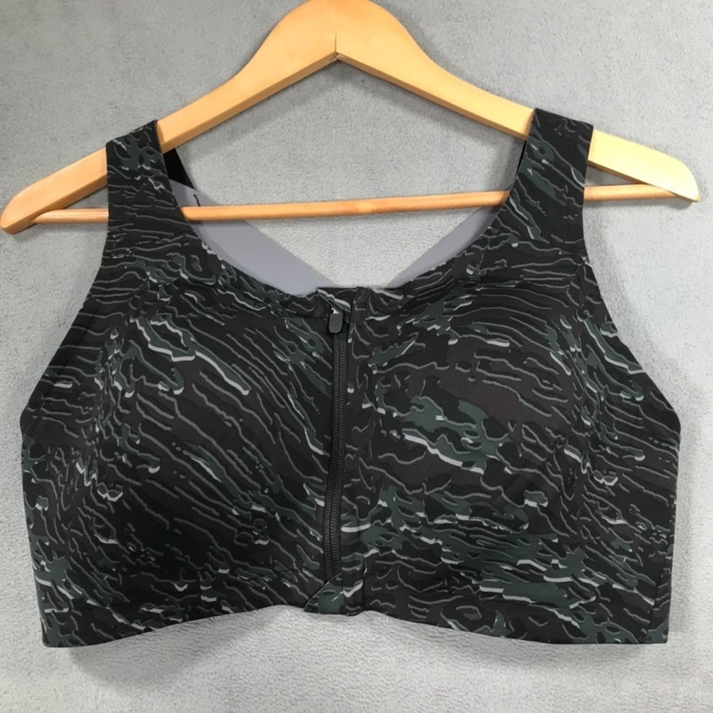Lululemon Enlite Front Zip Sports Bra Black Camo High Support 38DD Running Yoga